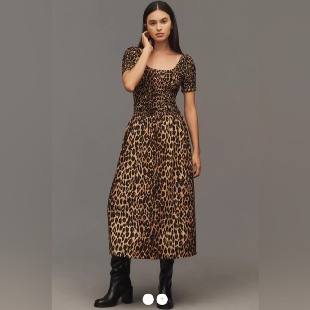 Anthropologie Leopard Print Midi Dress in Brown and Black